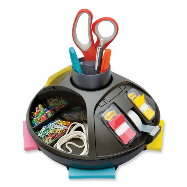 Rotary Self-Stick Notes Dispenser, 14 Compartments, Plastic, 10" Diameter x 6"h, Black - Image 2